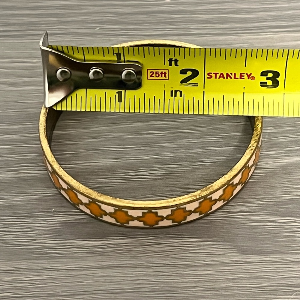 Lucky Brand Gold and Enamel Bangle Bracelet, Orange and White, Boho - Picture 6 of 6